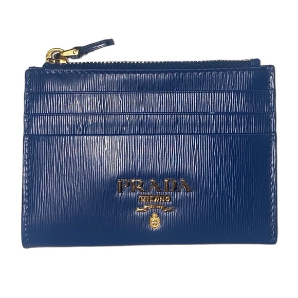 Prada Handbags - Authentic Prada Blue/Gold Vitello Leather Coin Card Case (Box & COA Included)